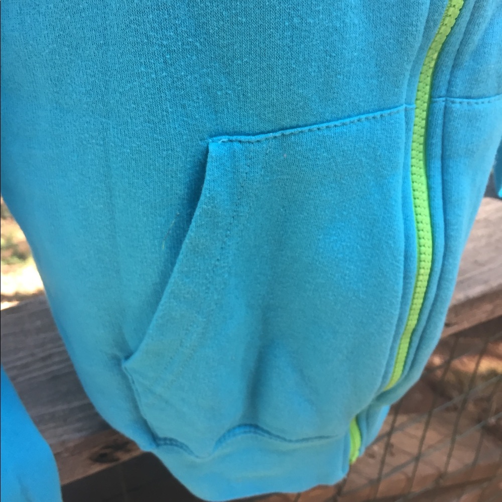 Songbird turquoise, “lime green zipper front hoody long sleeve active wear - Picture 6 of 8